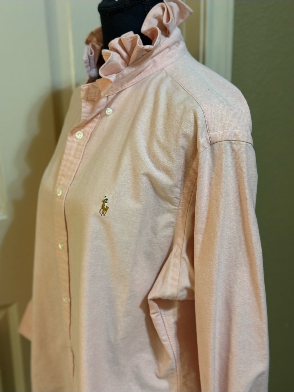 Upcycled Mens Ralph Lauren Coral Button-Down Shirt -L - Picture 2 of 8